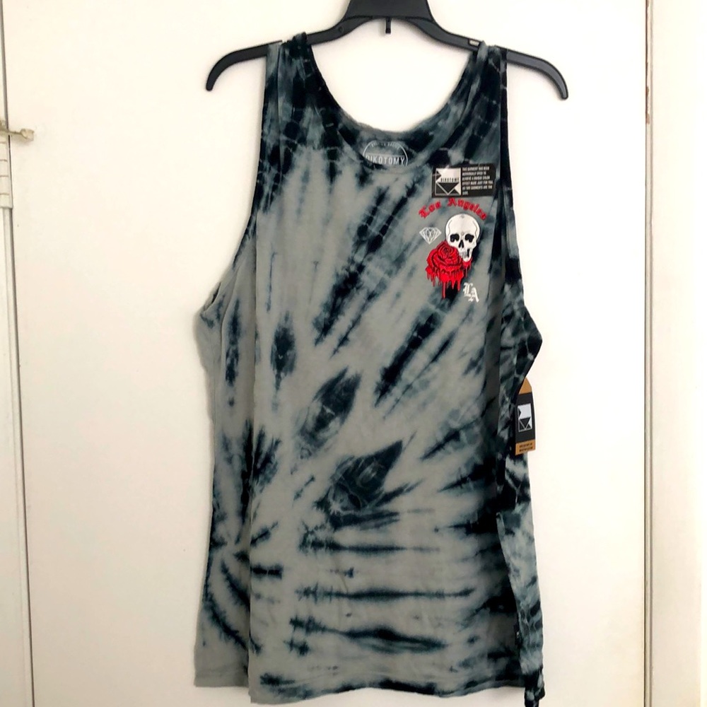 Los Angeles skull and rose tie-dye M tank top